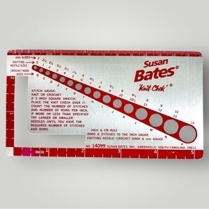 Susan Bates Knit-Chek Red and Silver Stitch Gauge No. 14099